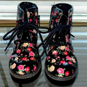 Black Floral Combat Boots